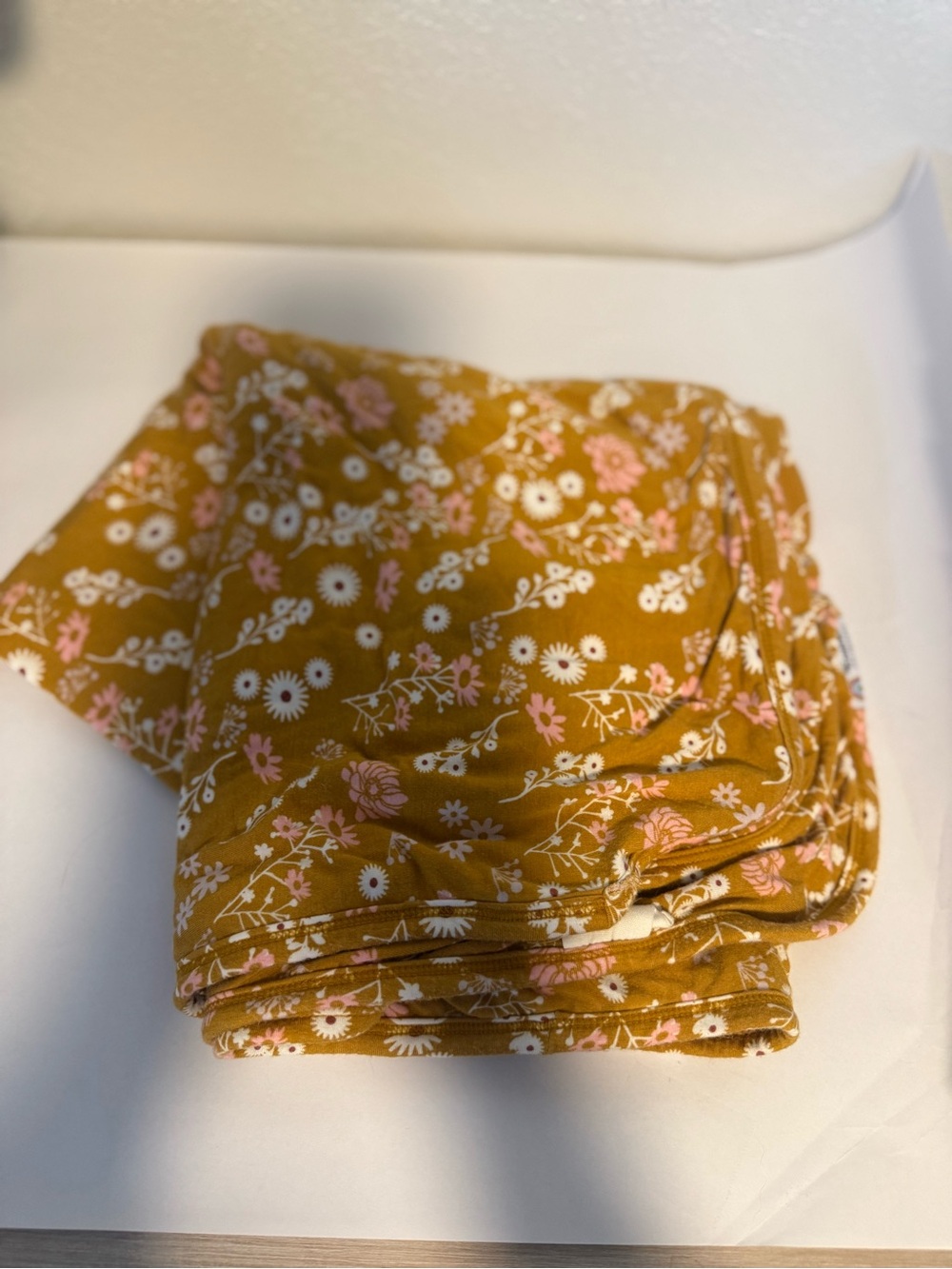 Emerson & Friends Bamboo Double Layer Mustard Floral Print Baby Blanket